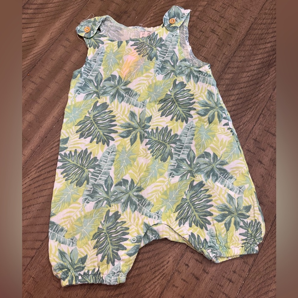 Tropical Leaf Print Baby Romper